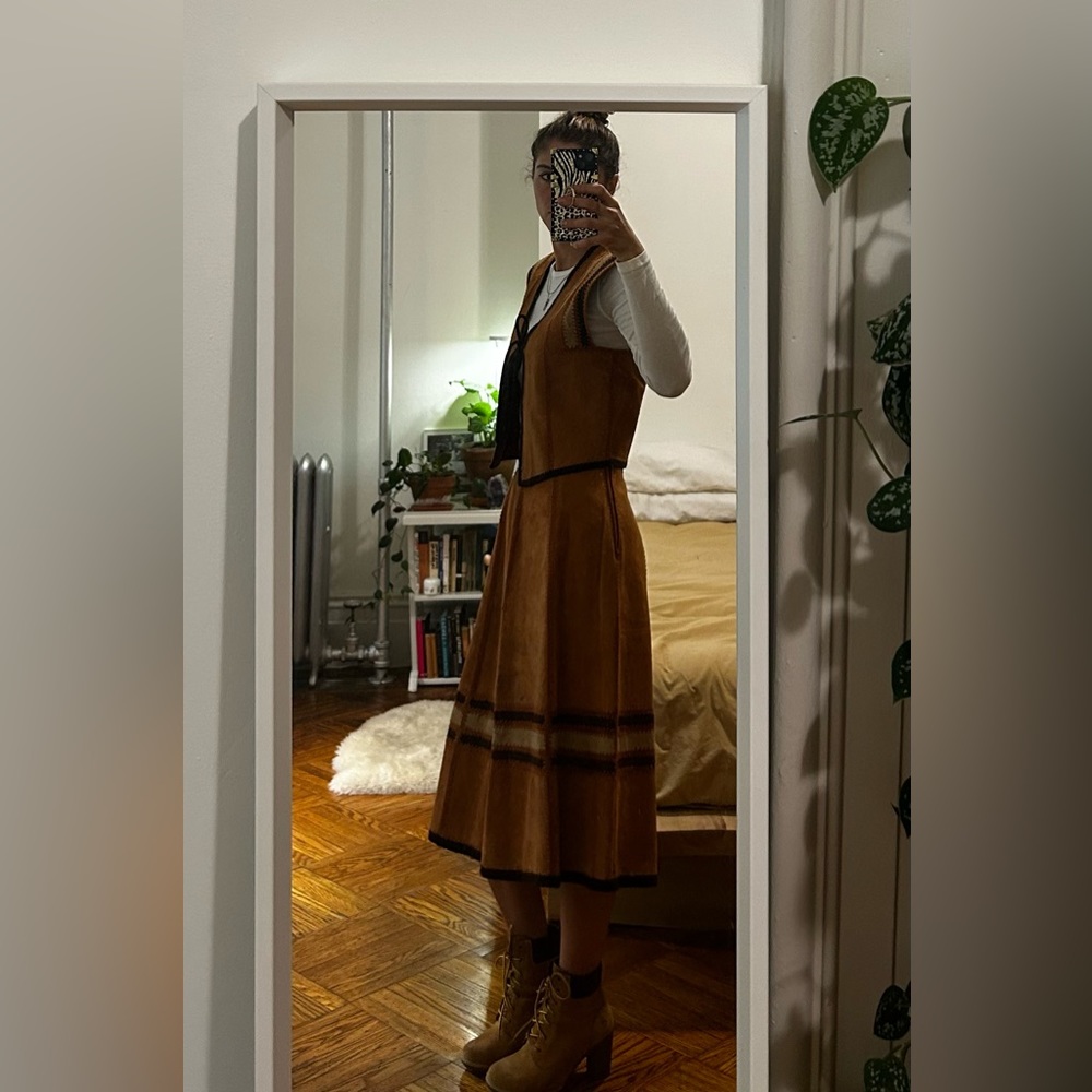 VINTAGE --  2 PIECE COWGIRL LEATHER SKIRT AND VEST OUTFIT